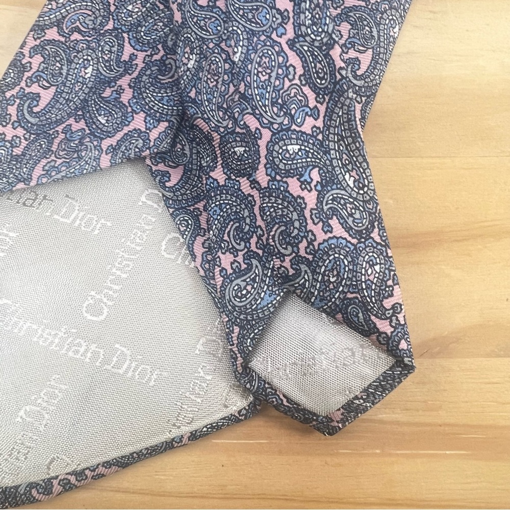 *2/$60* Christian Dior Pink, Silver and Blue Silk Tie - Picture 6 of 9